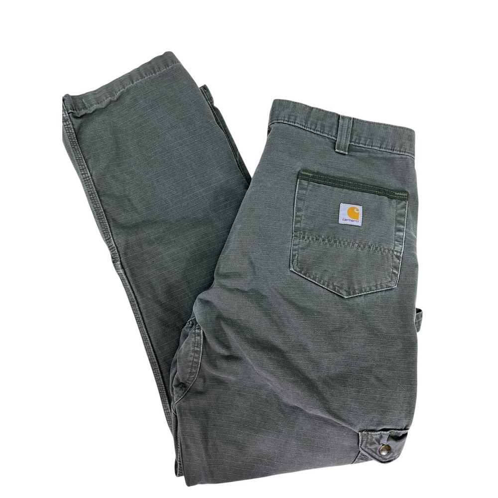 Carhartt Relaxed Fit Work Pants Canvas Cargo Pockets Olive Green Men 38x32 Heavy - Picture 2 of 12